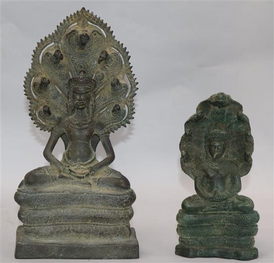 Two Cambodian bronze figures of Buddha